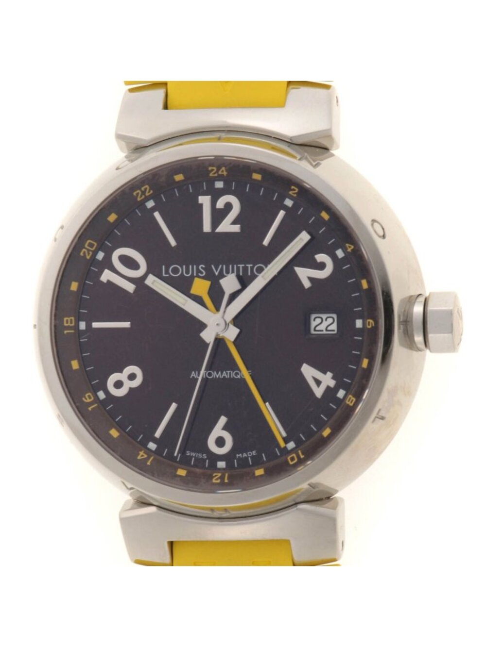 Louis Vuitton Tambour GMT Watch Stainless Steel Yellow Stamp